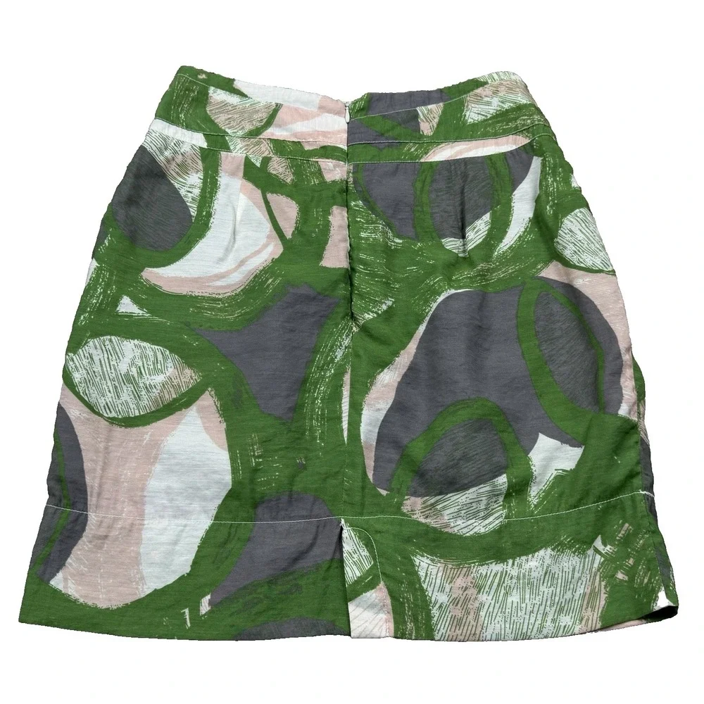 TULLE Green Abstract Print A-Line Skirt L Lined Boho Chic Earthy Resort Vacation
